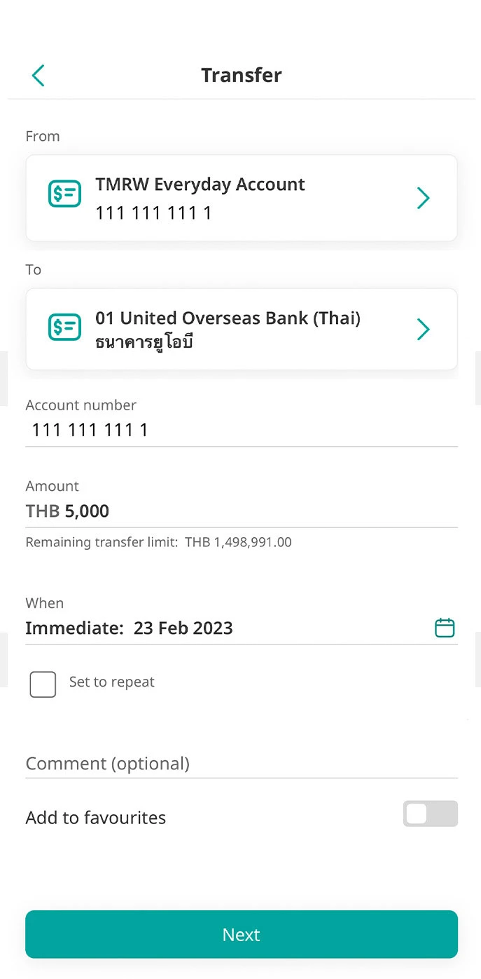 Enter the amount and date of transfer.