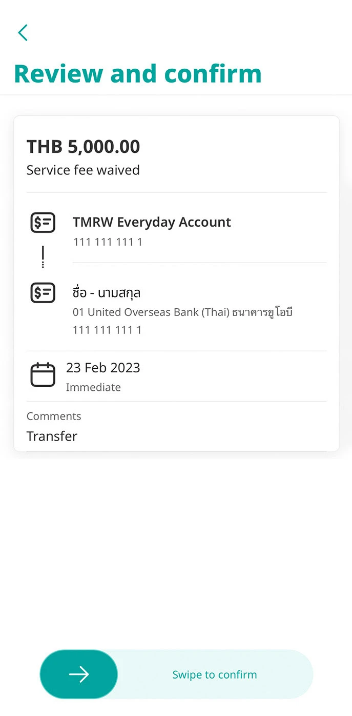 Review the details and swipe to confirm your transaction.
