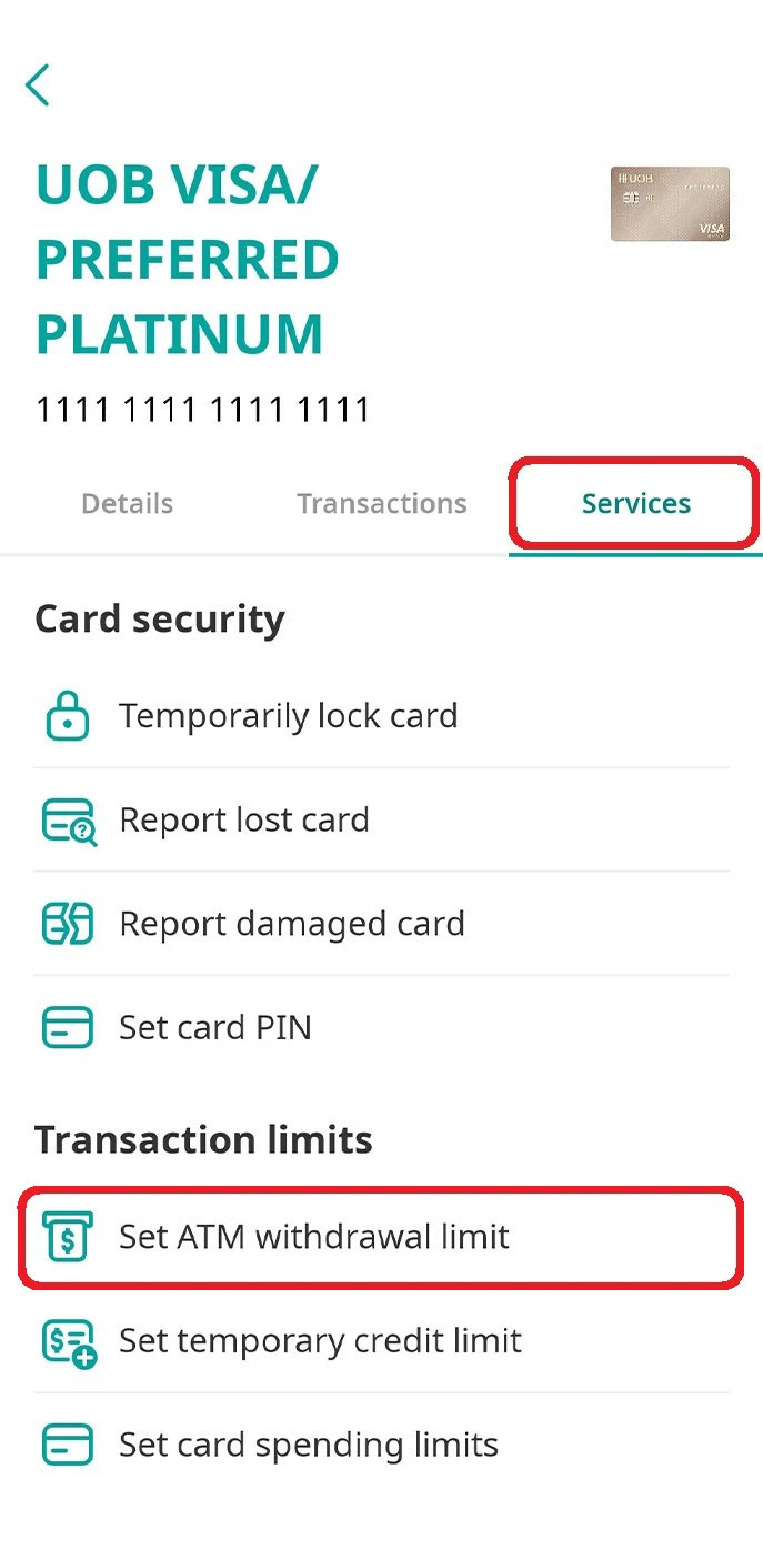 Go to “Services” tab and select “Set ATM withdrawal limit”.