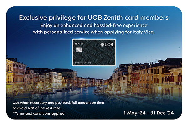 Italy Visa privilege for UOB Zenith card members