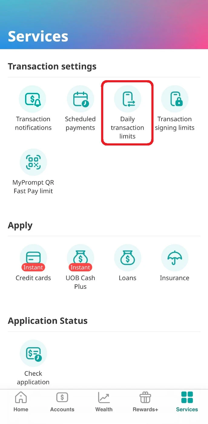 Select “Daily transaction limits”.