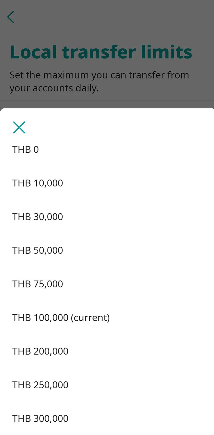 Select the maximum amount for your daily transaction limit from the dropdown.