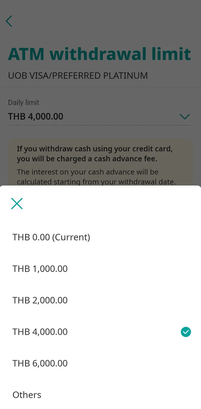 Select the transaction limit amount from the dropdown.