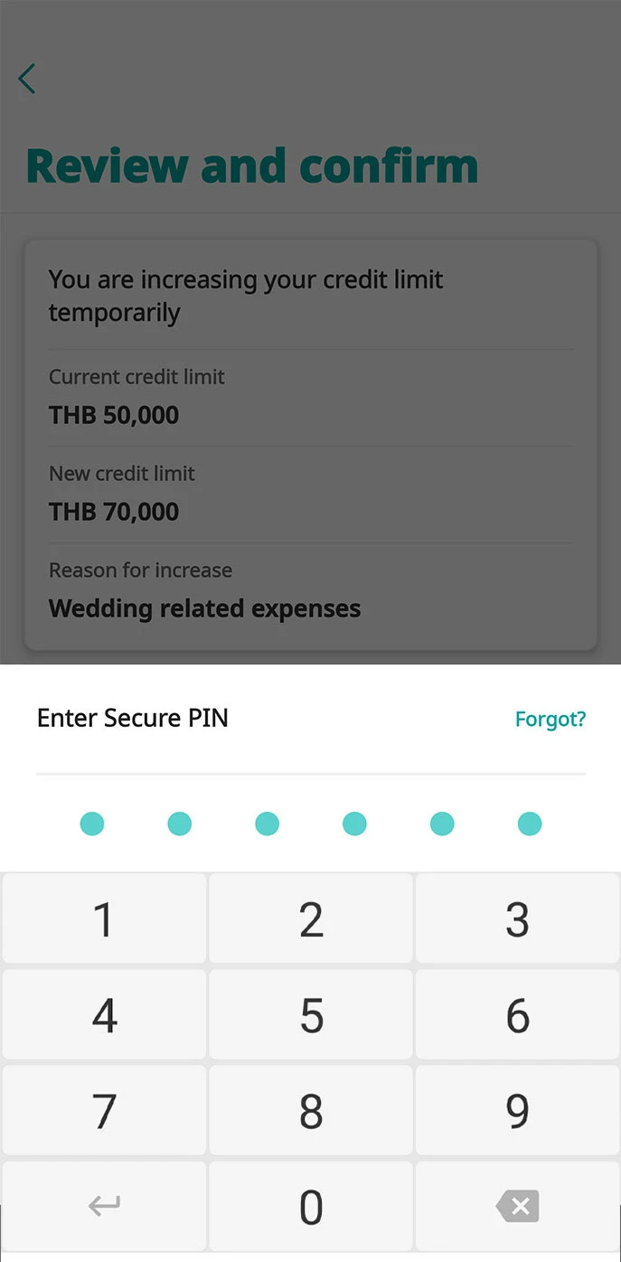 Review and confirm details, then enter your Secure PIN for authentication.
