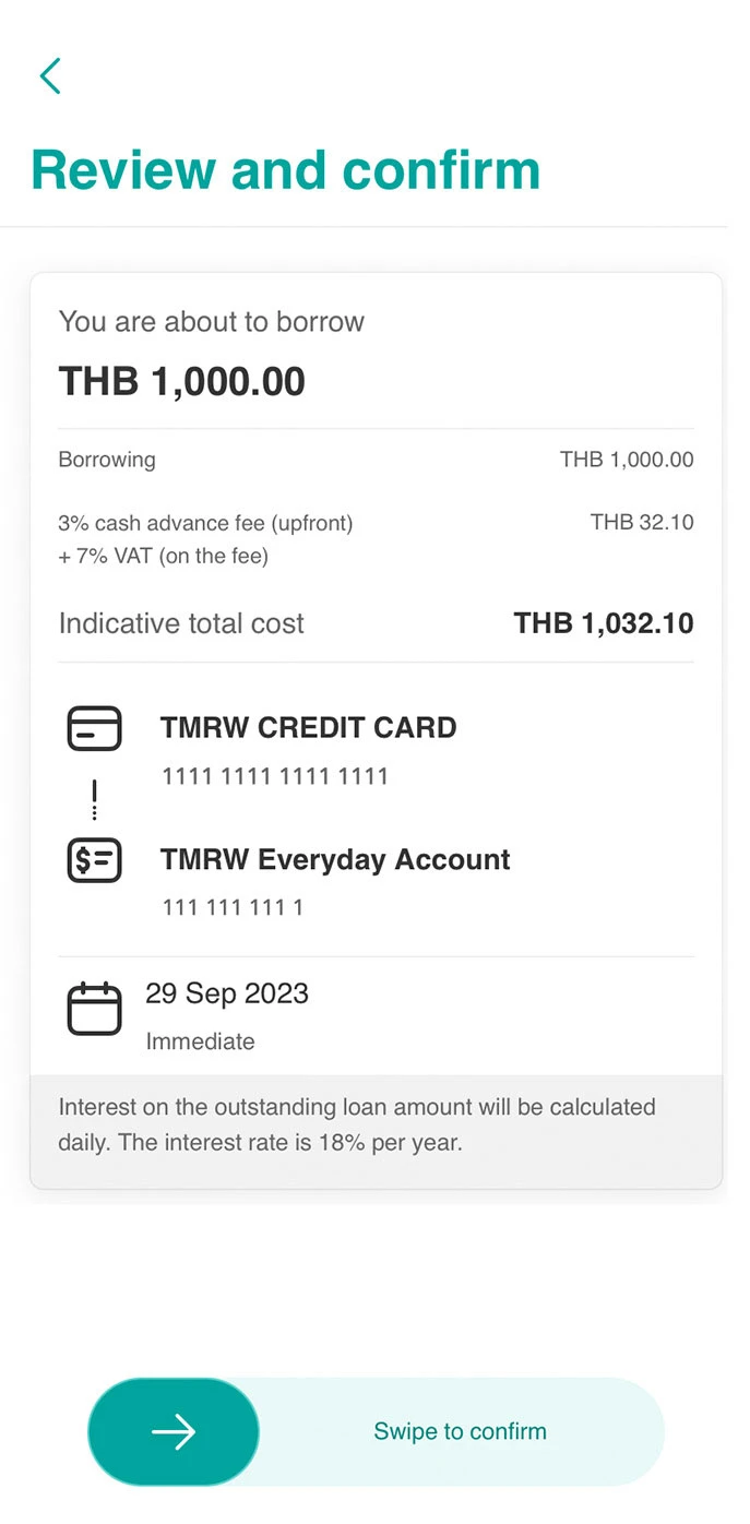 Review the details and swipe to confirm your transaction.
