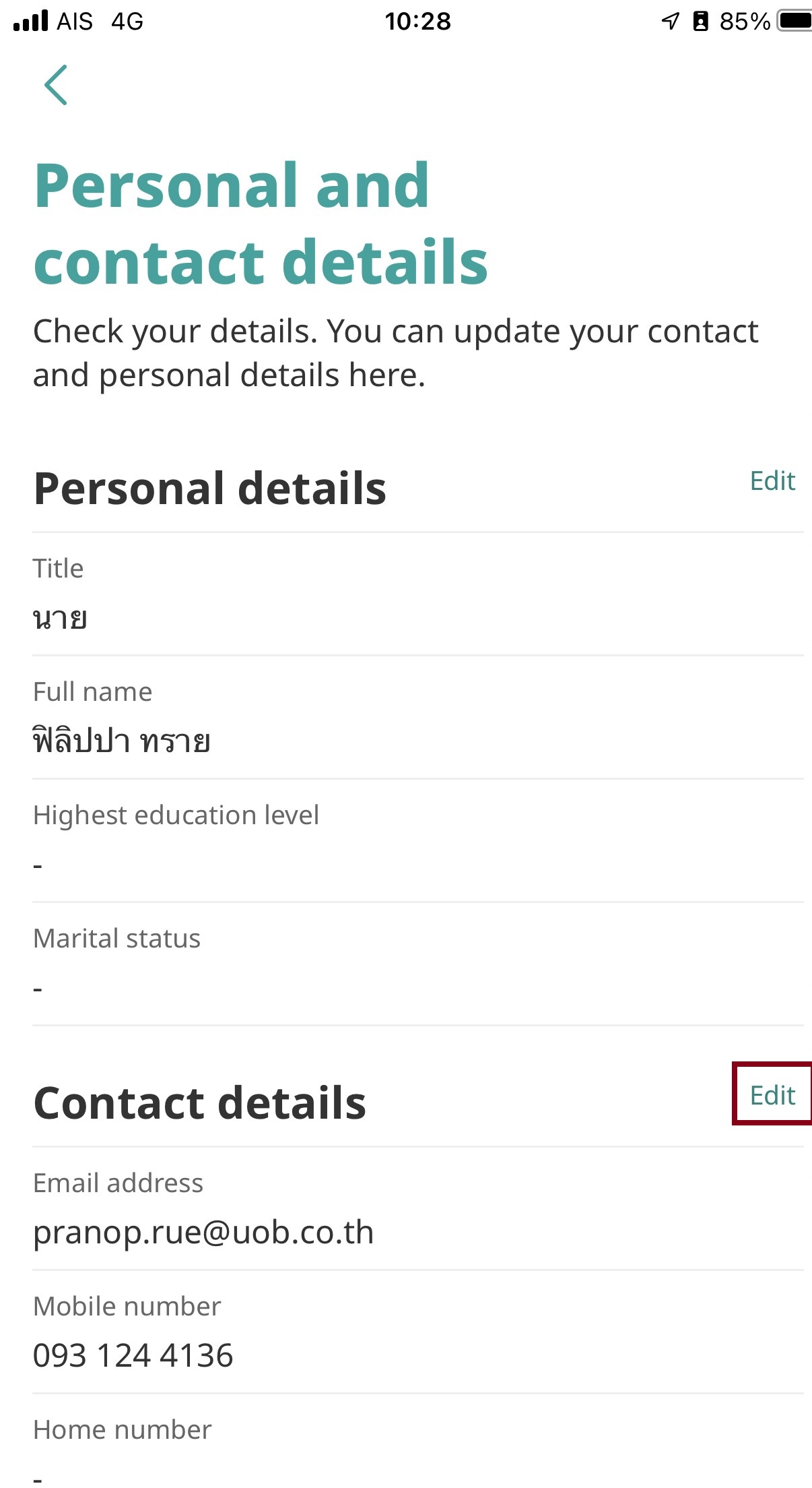 3. Tap &ldquo;Edit&rdquo; next to Contact details.​