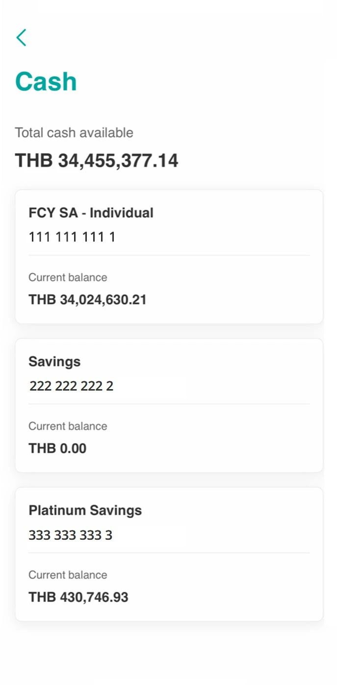 Tap on “Cash” to view total cash available in all your deposit holdings.