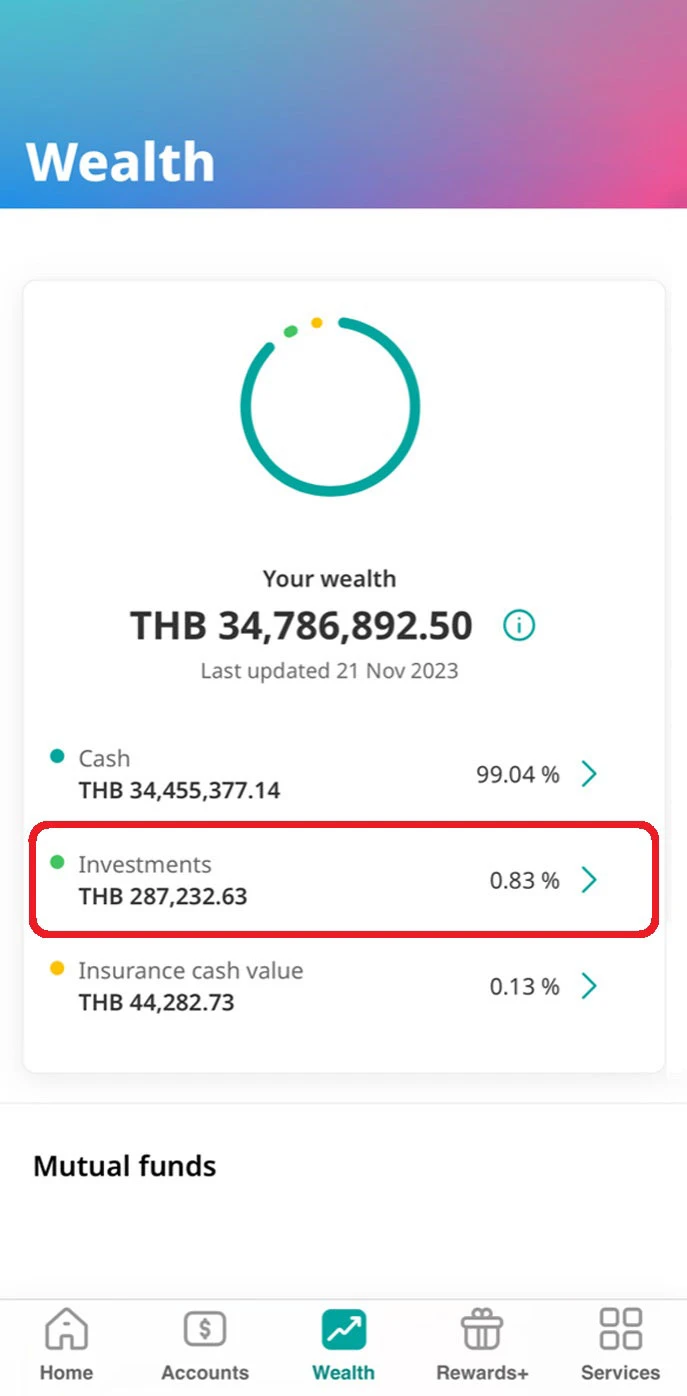 Tap on “Investments” to view market value and list of all your mutual fund holdings.