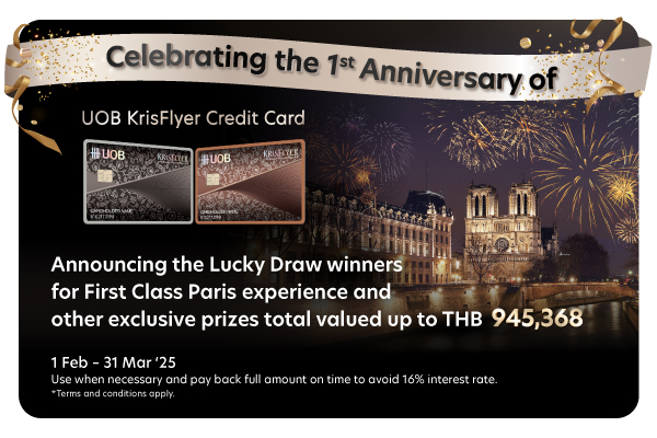 Announcing the Lucky Draw of Celebrating the 1st Anniversary of UOB KrisFlyer Credit Card