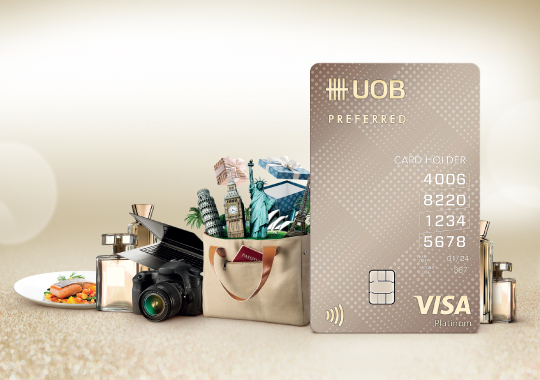 แบนเนอร์แสดง UOB Preferred Credit Card ที่แสดงปลายทางการเดินทางระหว่างประเทศที่น่าตื่นเต้น