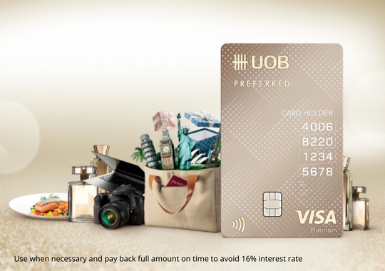 UOB Preferred Credit Card banner showing exciting international travel destinations