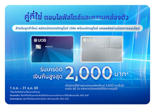 โปรโมชั่นสมัครบัตรเครดิตยูโอบี เวิลด์