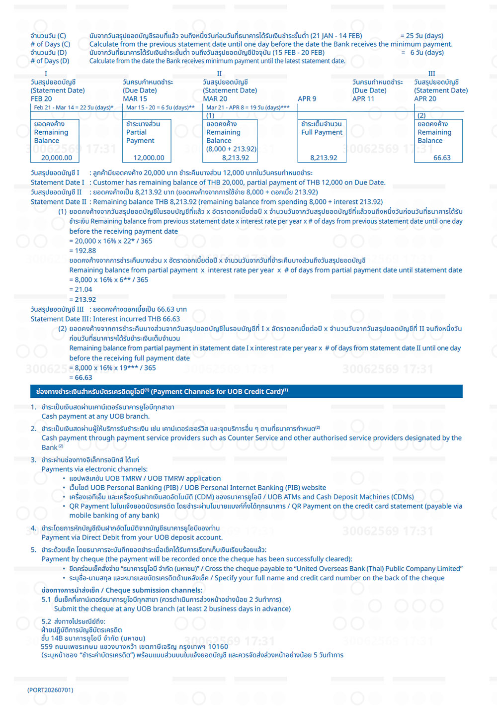 การคำนวณดอกเบี้ยและการชำระบัตรเครดิต