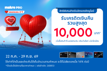 ฉลองครบรอบ 37 ปี แม็คโคร รับเครดิตเงินคืนสูงสุด 10,000 บาท* เมื่อช้อปที่แม็คโครโปร​