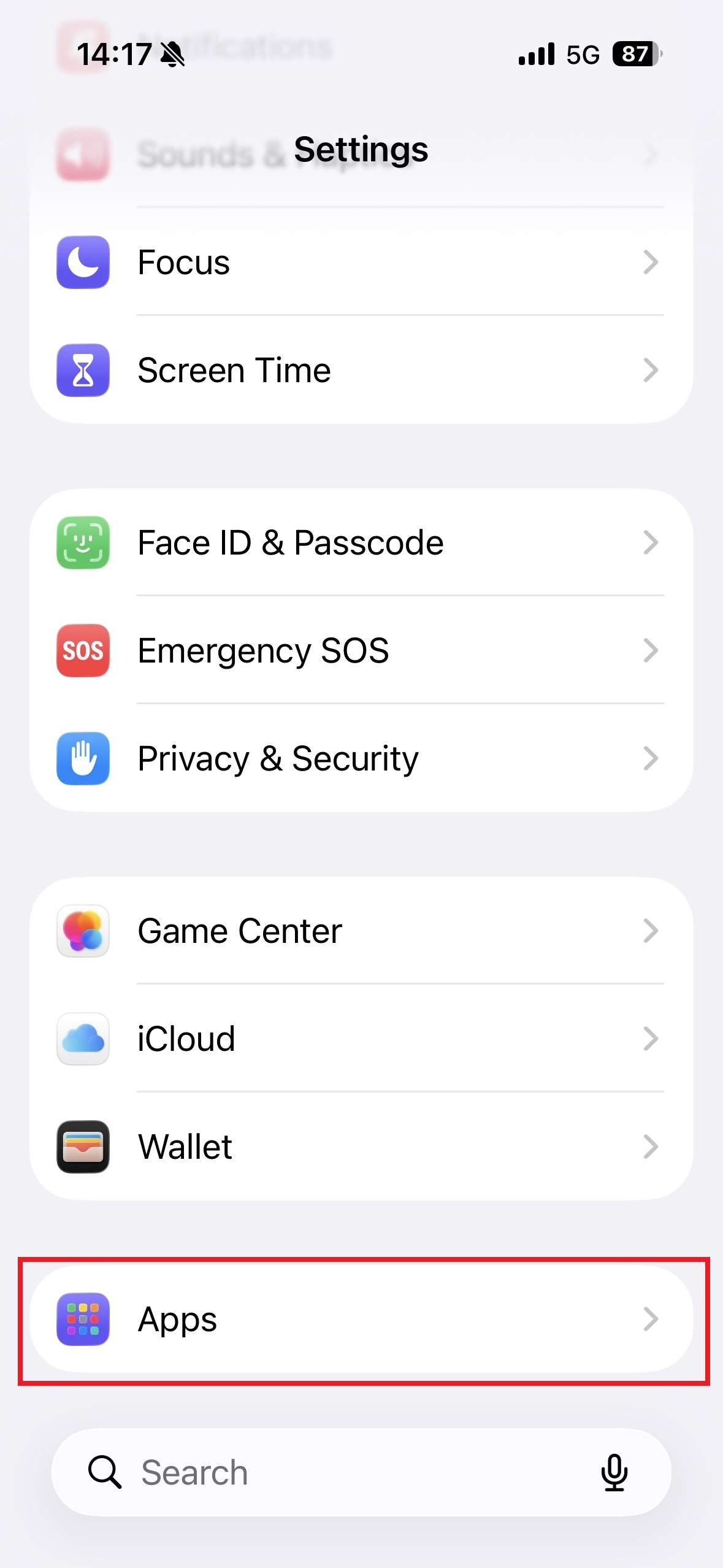 Scroll down and select Apps