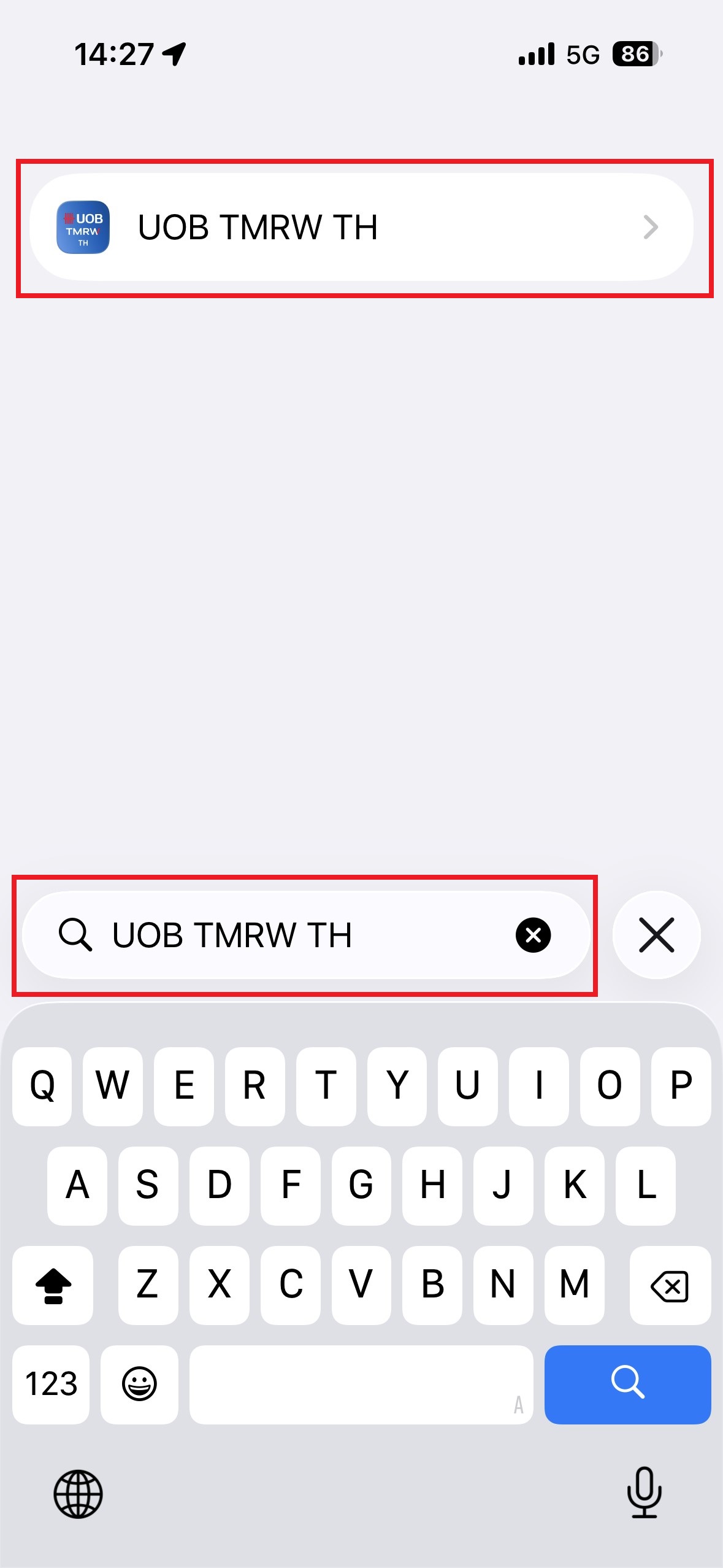 ค้นหา &ldquo;UOB TMRW TH&rdquo; แล้วกดเลือก​