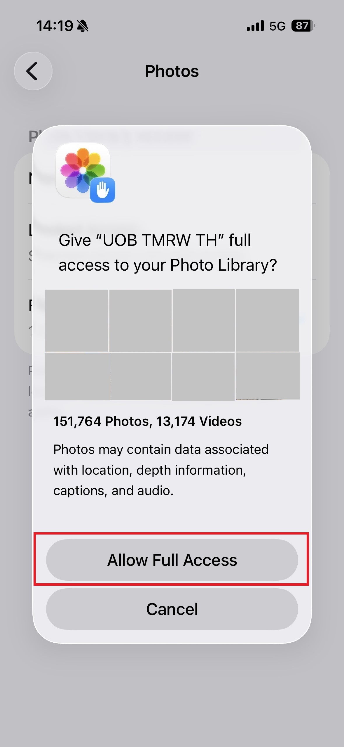 Select &ldquo; Allow Full Access&rdquo; and then go to UOB TMRW App for further settings. This allowance validity is only 6 months according to iOS&rsquo;s terms and conditions