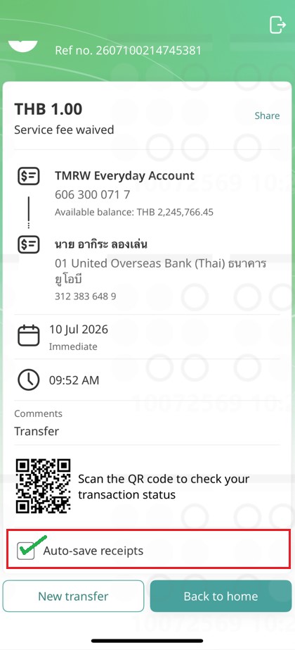 Scroll down to the bottom of the screen and tick the checkbox &ldquo;Auto-save receipts&rdquo;