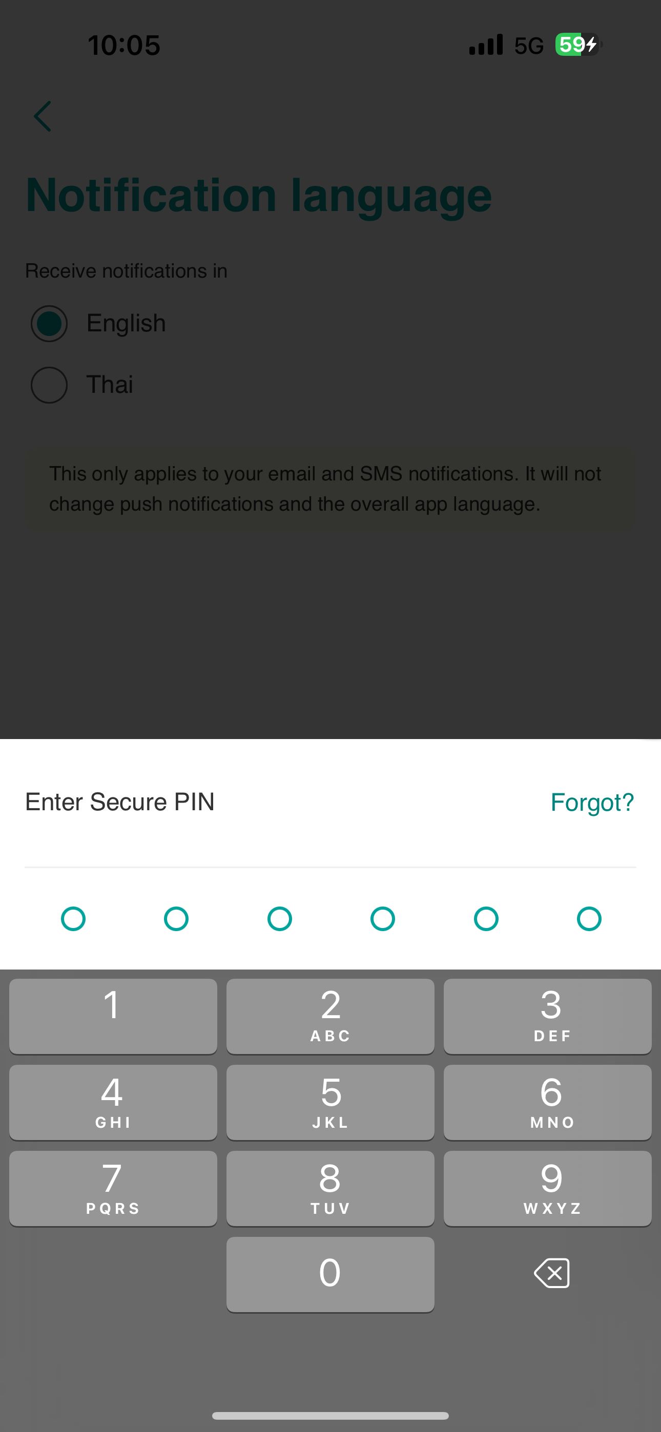 Enter your Secure PIN to confirm the setting.