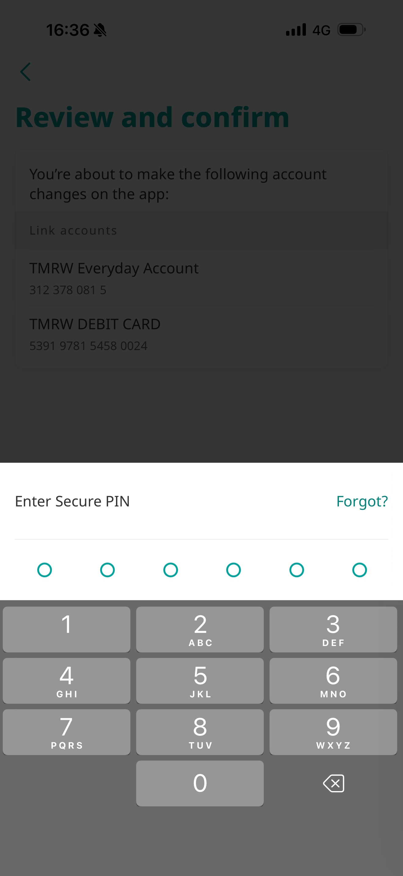 Enter your Secure PIN to confirm the setting.