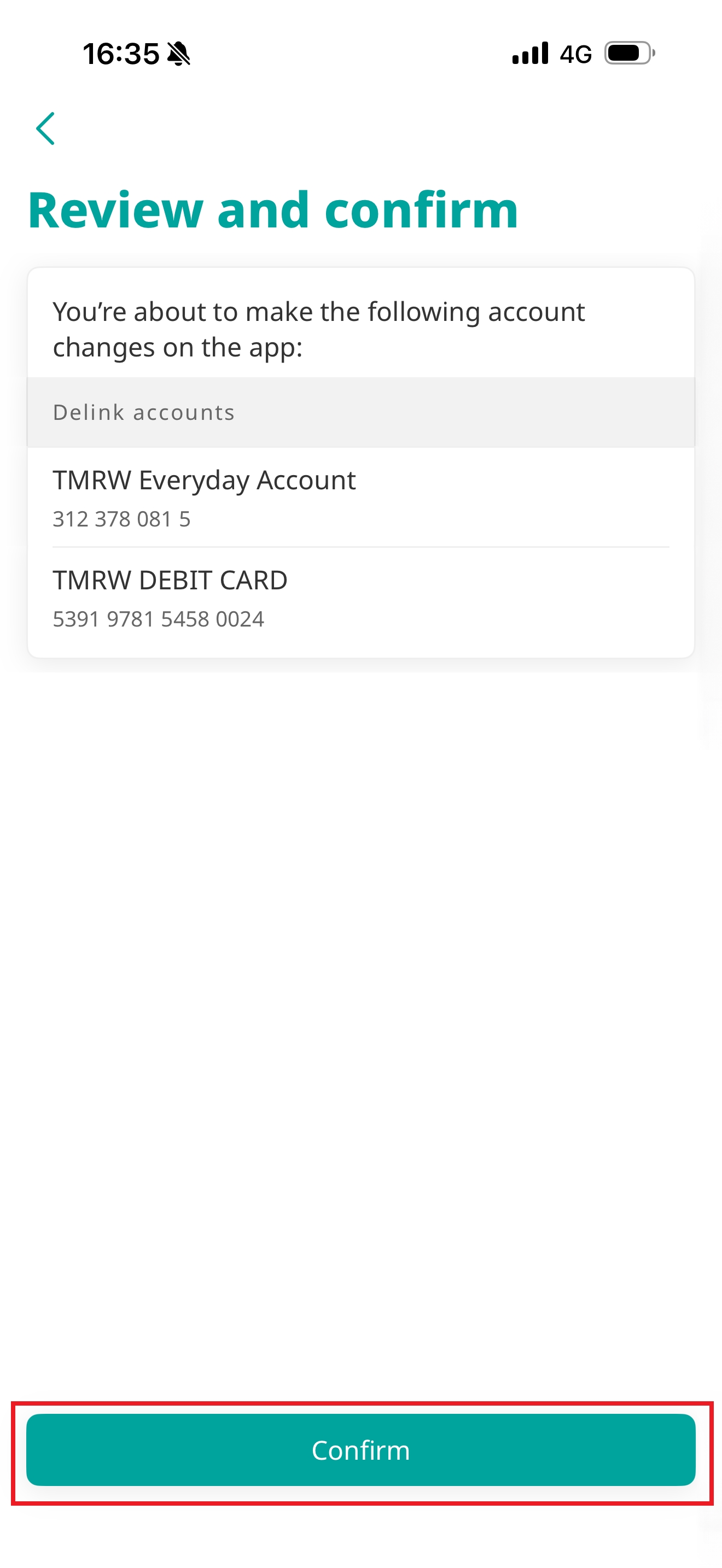Review the accounts to be hidden in the app, then tap &ldquo;Confirm&rdquo;.​​
