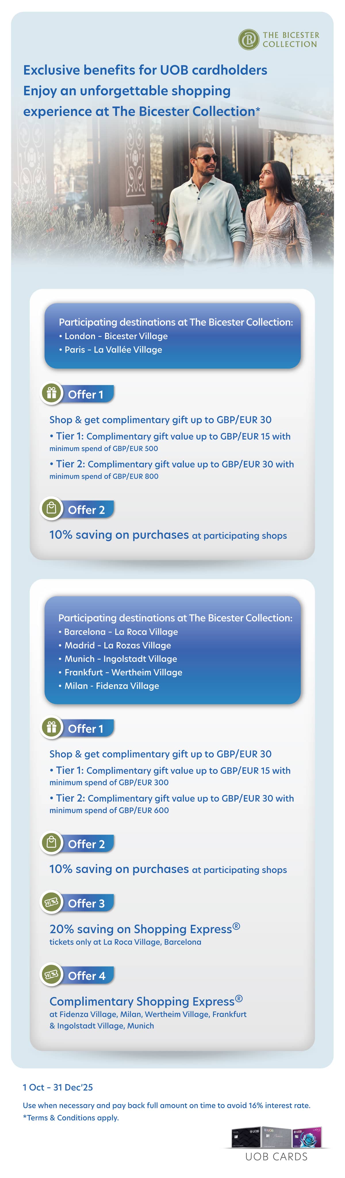 Exclusive benefits for UOB cardholders. Enjoy an unforgettable shopping experience at The Bicester Collection