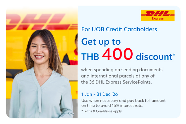 Get up to THB 400 discount* when sending documents and international parcels at any of the 36 DHL Express ServicePoints.