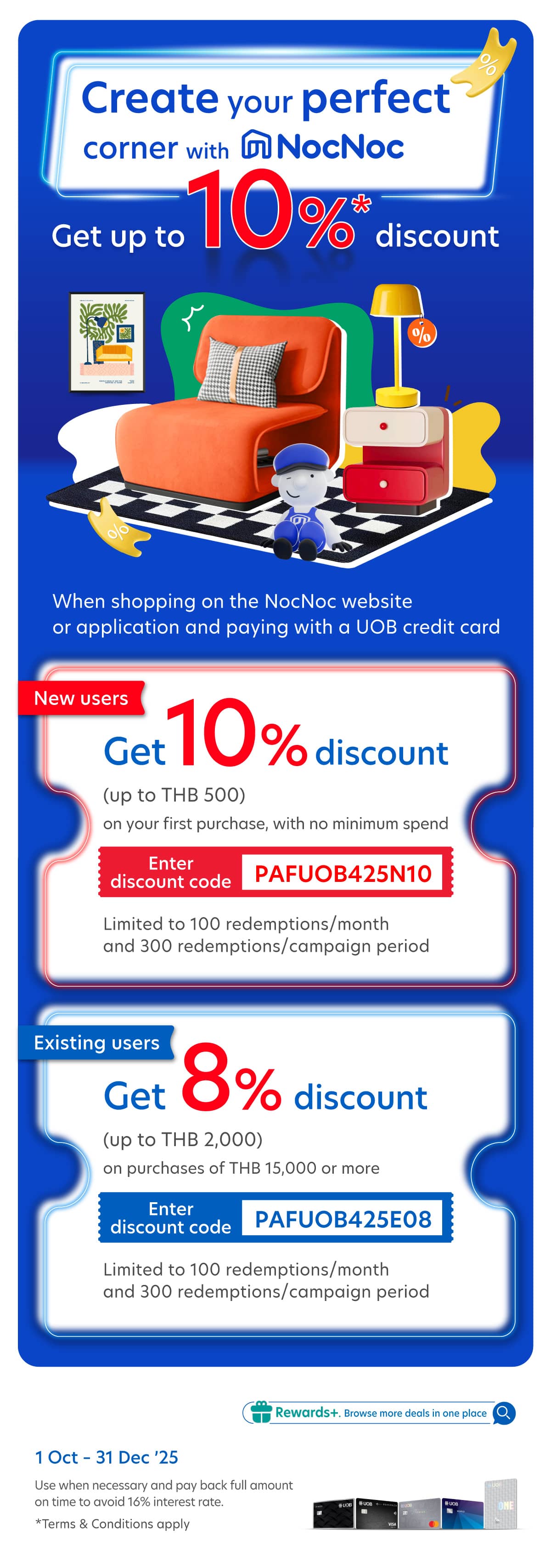 Get up to 10% discount when shopping on NocNoc website or application and paying with UOB credit