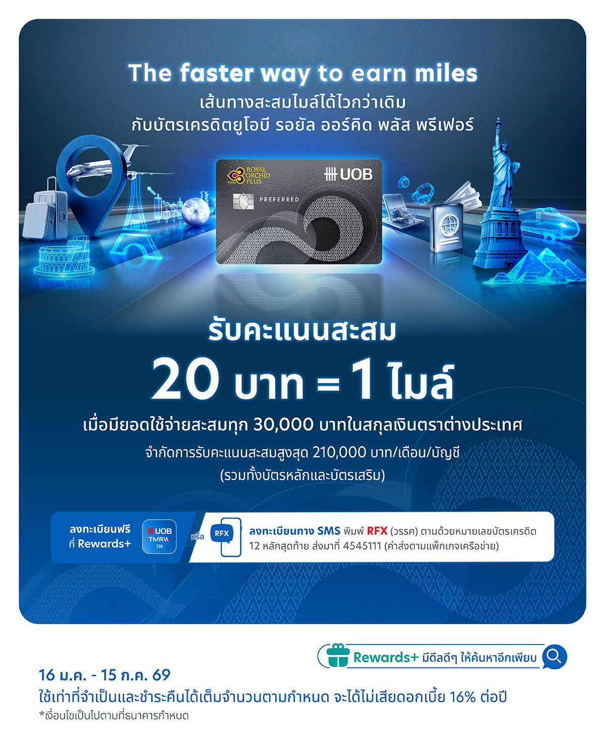 เส้นทางสะสมไมล์ได้ไวกว่าเดิม กับบัตรเครดิตยูโอบี รอยัล ออร์คิด พลัส พรีเฟอร์*