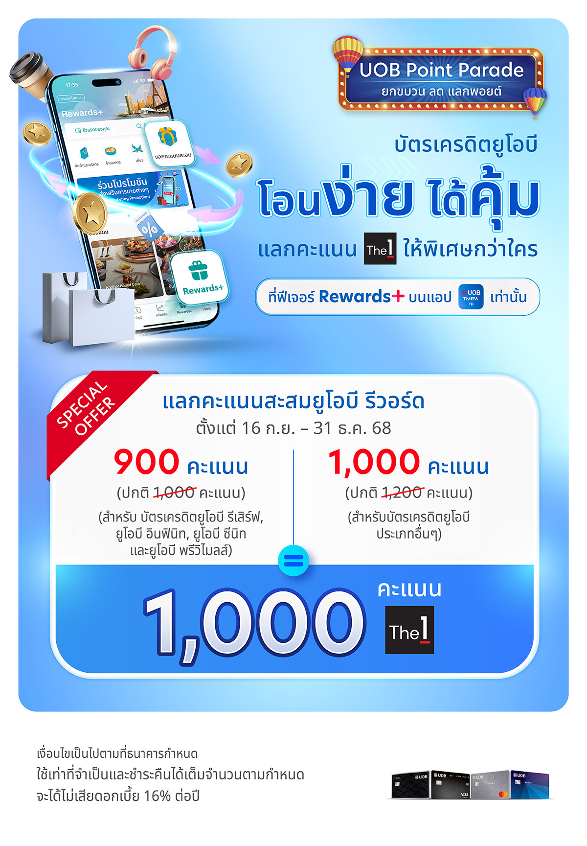 แลกคะแนน The1 ให้พิเศษกว่าใครที่ฟีเจอร์ Rewards+ บนแอป UOB TMRW เท่านั้น
