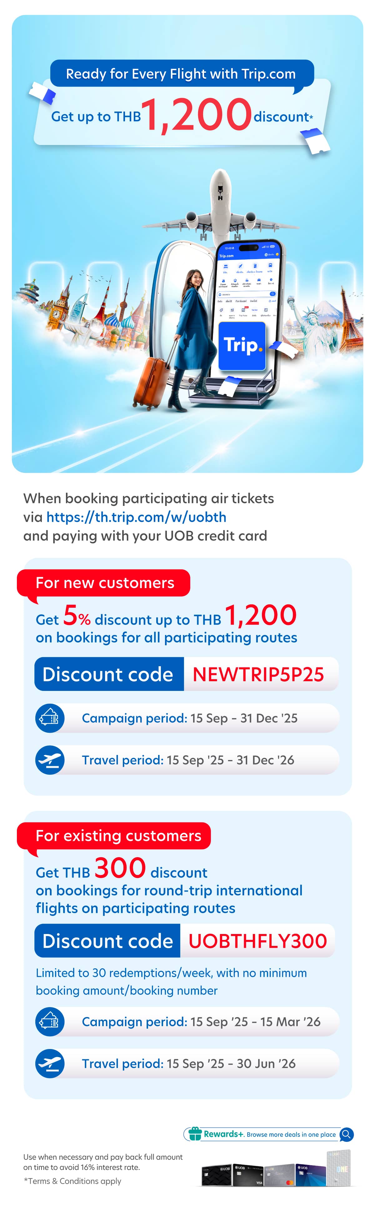 Get THB 300 discount on Flights via Trip.com with your UOB credit card