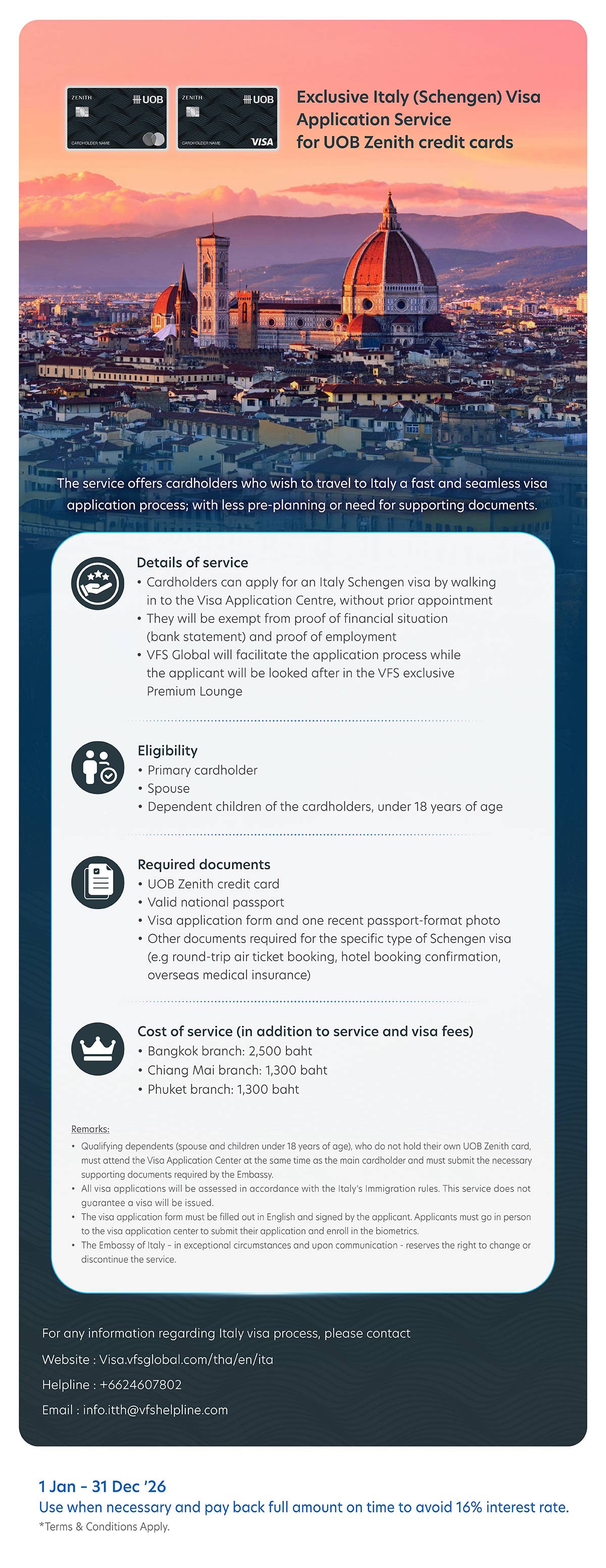 Exclusive Italy (Schengen) Visa Application Service for UOB Zenith credit
cards