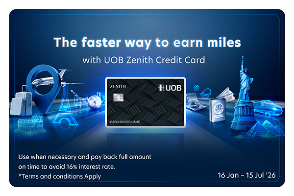 Exclusively for UOB Zenith cardholder, receive up to 5X UOB Rewards points when accumulate overseas spending in foreign currencies*