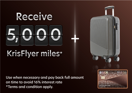Apply for UOB KrisFlyer World Credit Card Receive 5,000 KrisFlyer miles* + Ultimate Trolley Bag 20” valued THB 5,490