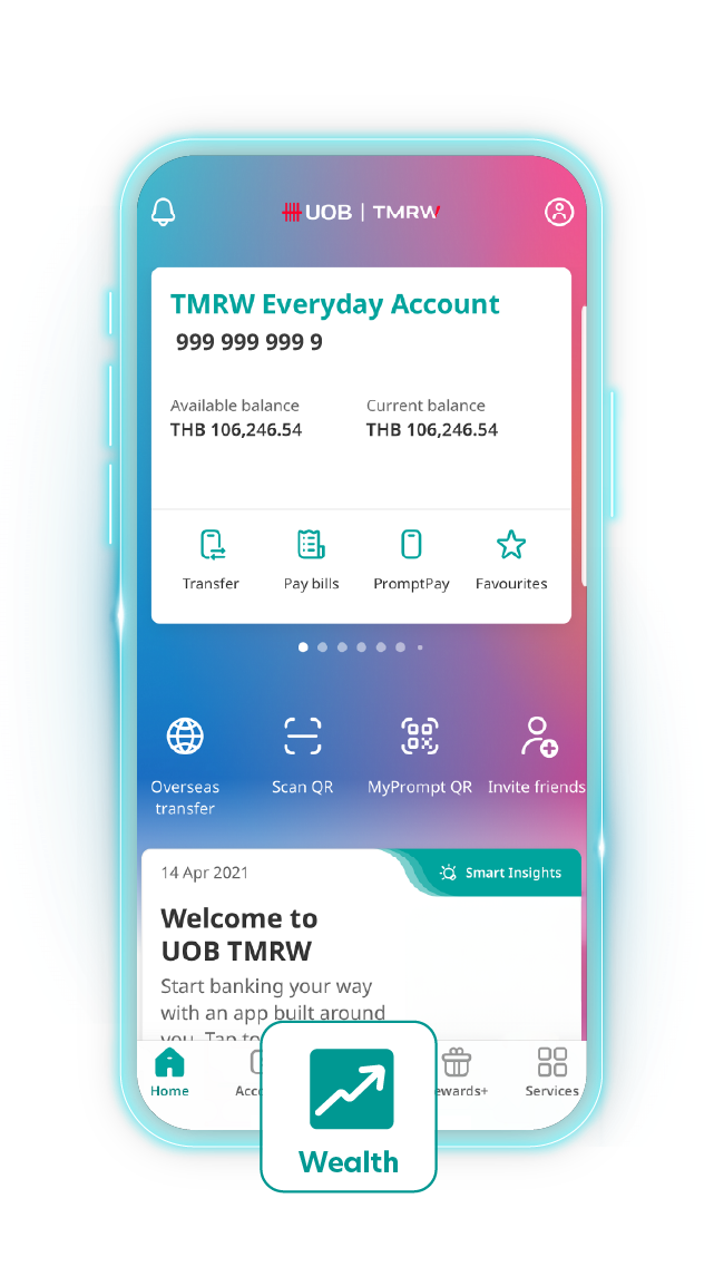 Log in on UOB TMRW app and tap on “Wealth”