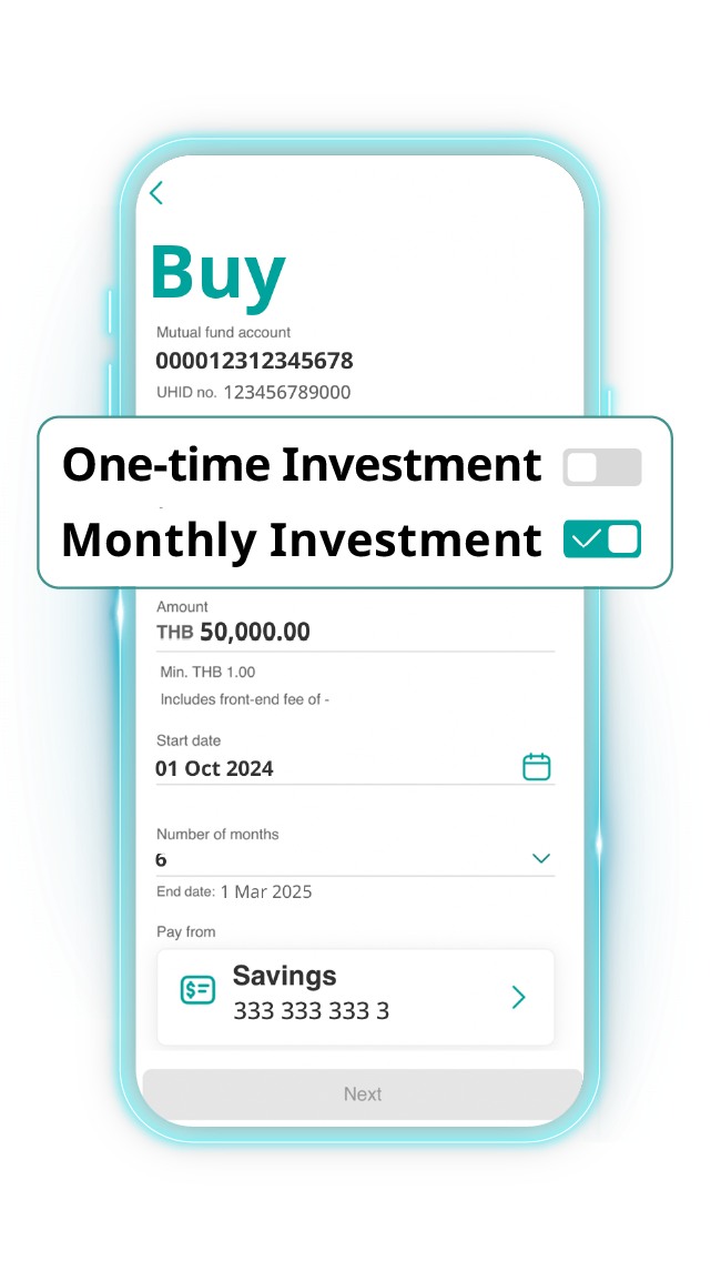 After selecting desired fund, choose the mutual fund account with UOB and the payment method