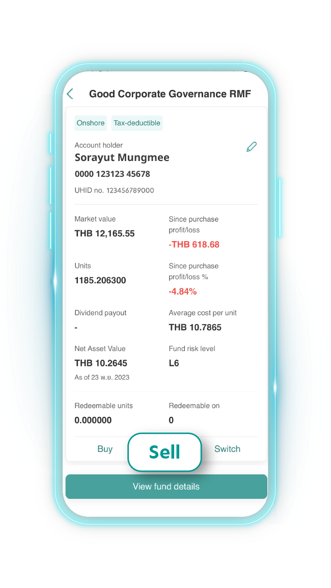 Select the desired fund and choose “Sell”