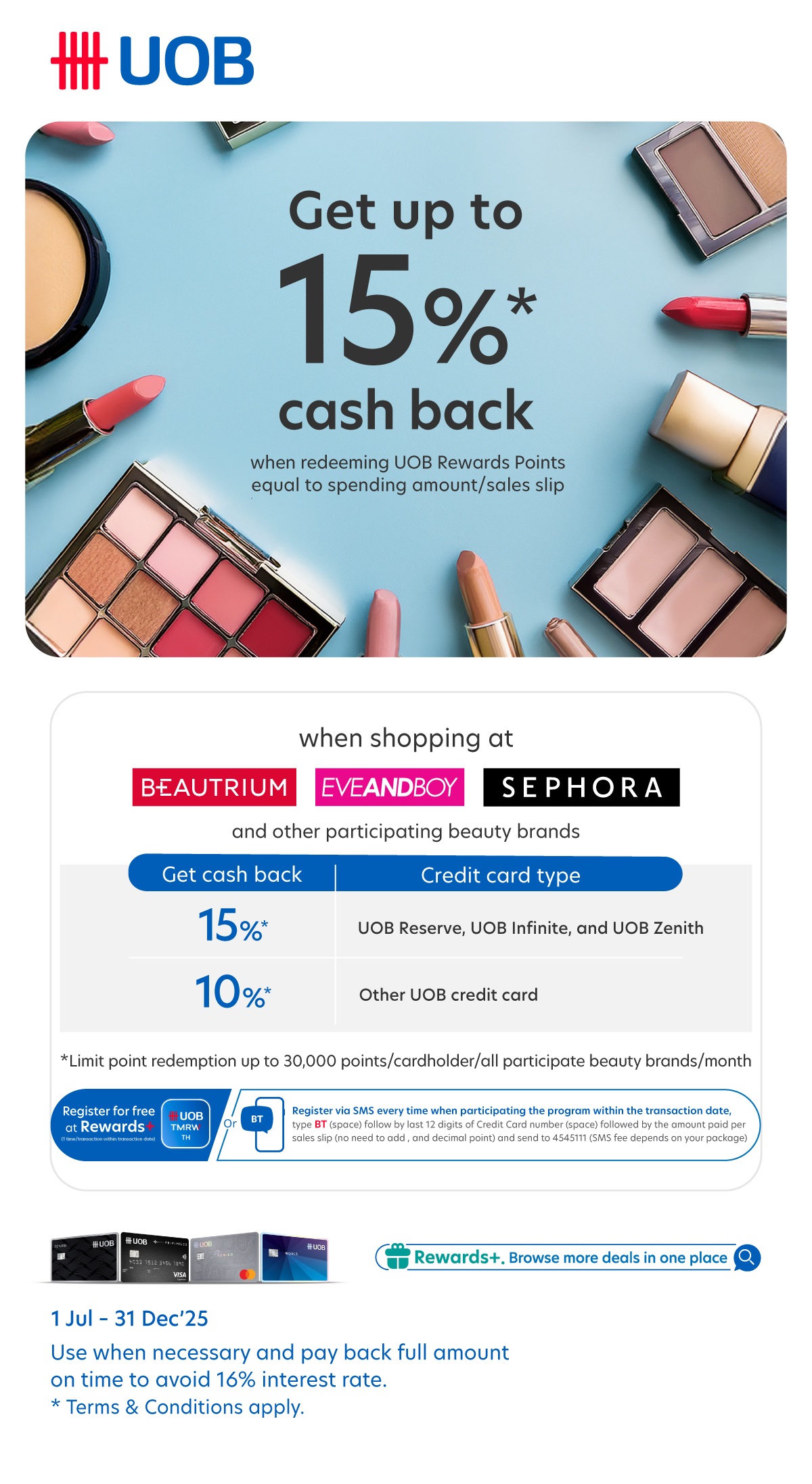 Get up to 15%* cash back when shopping at participating beauty brands