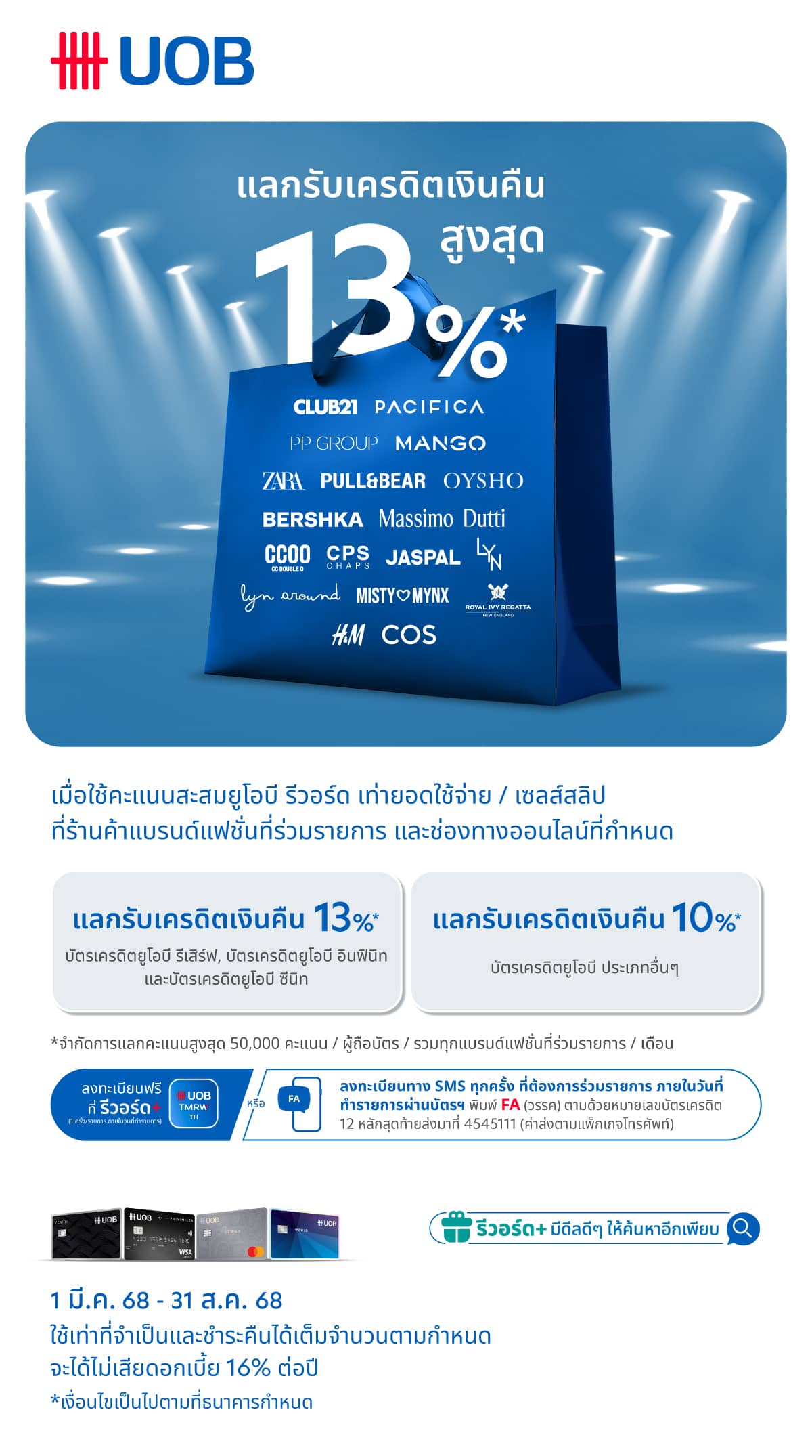 แลกรับเครดิตเงินคืนสูงสุด 13%* กับแบรนด์แฟชั่นที่ร่วมรายการ