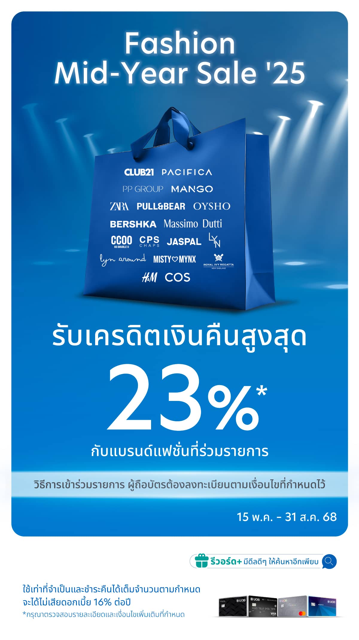 แลกรับเครดิตเงินคืนสูงสุด 13%* กับแบรนด์แฟชั่นที่ร่วมรายการ