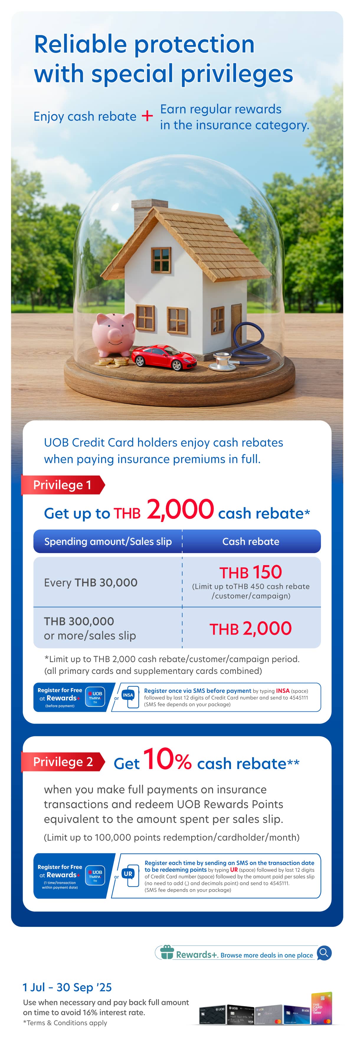Reliable protection with special privileges. Enjoy cash rebate* + Earn regular rewards in the insurance category.