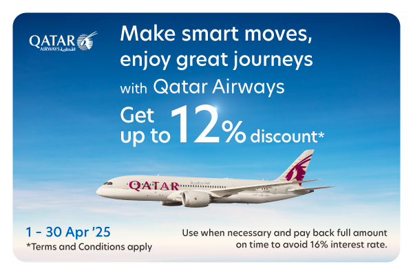 Get up to 12% discount when booking participating flight via Qatar Airways with UOB Credit Card